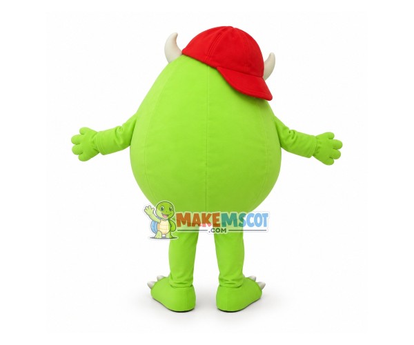 Bright Green One Eyed Monster Wearing Cap Cartoon Mascot Costume Bright Green One Eyed Monster Wearing Cap Cartoon Mascot Costume
