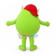 Bright Green One Eyed Monster Wearing Cap Cartoon Mascot Costume Bright Green One Eyed Monster Wearing Cap Cartoon Mascot Costume