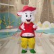 Cartoon Red Happy Pig With Short Shirt Mascot Costume Cartoon Red Happy Pig With Short Shirt Mascot Costume