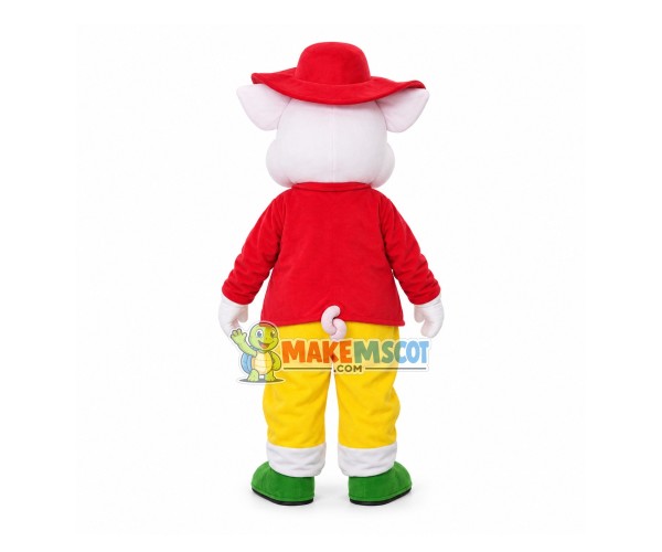 Cartoon Red Happy Pig With Short Shirt Mascot Costume Cartoon Red Happy Pig With Short Shirt Mascot Costume