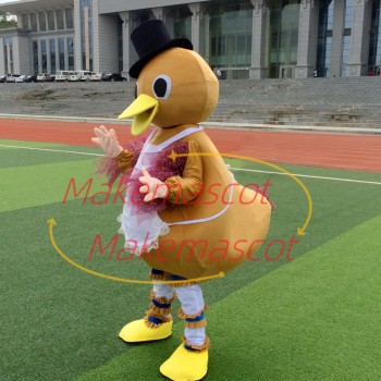Gentle Duck With Lace Apron Mascot Costume for Celebration