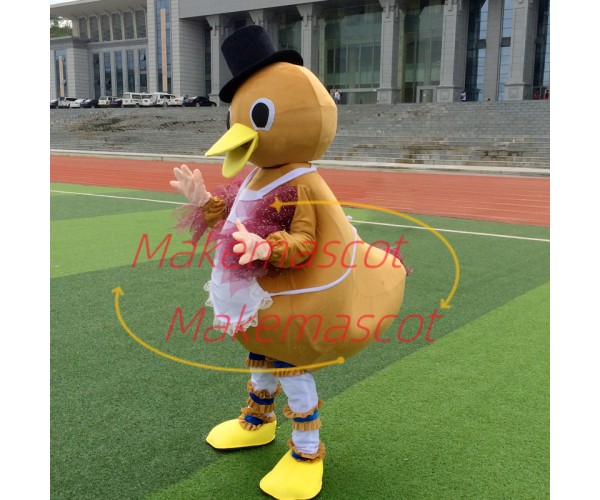 Gentle Duck With Lace Apron Mascot Costume for Celebration Gentle Duck With Lace Apron Mascot Costume for Celebration