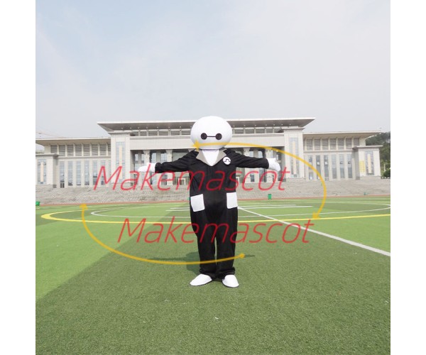Slim Version of Baymax Wearing Black Suit Cartoon Mascot Costume