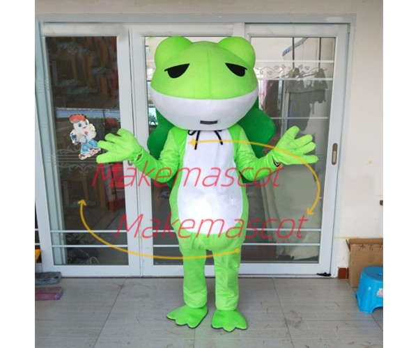 Lively Emerald Green Lotus Leaf Frog Mascot Costume Lively Emerald Green Lotus Leaf Frog Mascot Costume