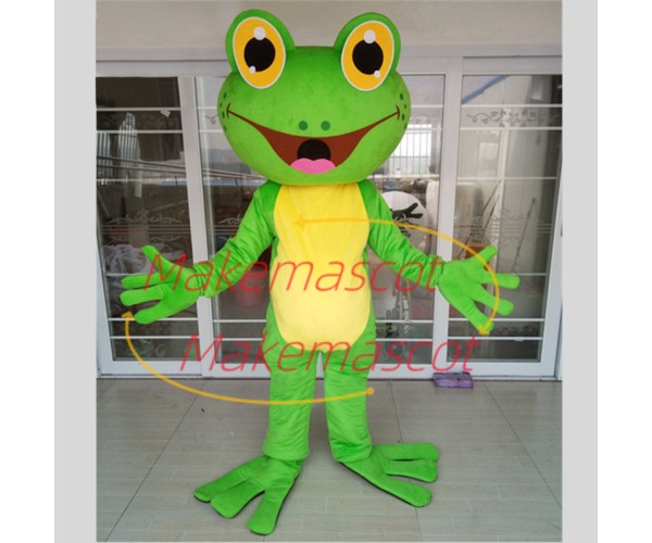 Huge Green Frog With Big Smile Face Cartoon Mascot Costume Huge Green Frog With Big Smile Face Cartoon Mascot Costume