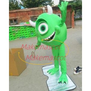 Adult Style Green Monocular With Horns Cartoon Mascot Costume Adult Style Green Monocular With Horns Cartoon Mascot Costume