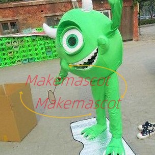 Adult Style Green Monocular With Horns Cartoon Mascot Costume Adult Style Green Monocular With Horns Cartoon Mascot Costume