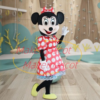 Princess Minnie In Polka Dot Lace Dress Cartoon Mascot Costume