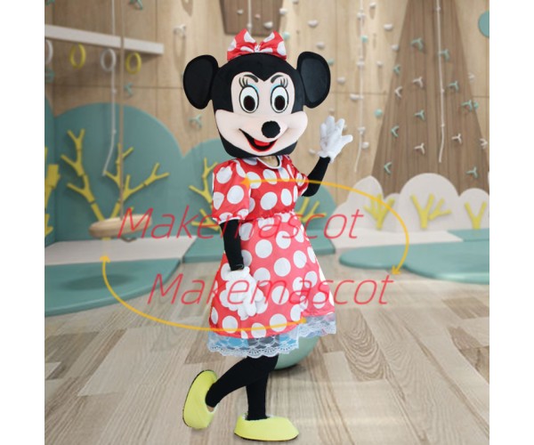 Princess Minnie In Polka Dot Lace Dress Cartoon Mascot Costume Princess Minnie In Polka Dot Lace Dress Cartoon Mascot Costume