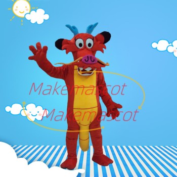 Detailed Bearded Red Auspicious Dragon Adult Mascot Costume Detailed Bearded Red Auspicious Dragon Adult Mascot Costume