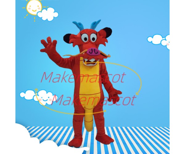 Detailed Bearded Red Auspicious Dragon Adult Mascot Costume Detailed Bearded Red Auspicious Dragon Adult Mascot Costume