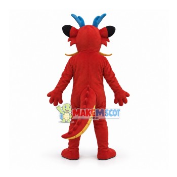 Detailed Bearded Red Auspicious Dragon Adult Mascot Costume Detailed Bearded Red Auspicious Dragon Adult Mascot Costume