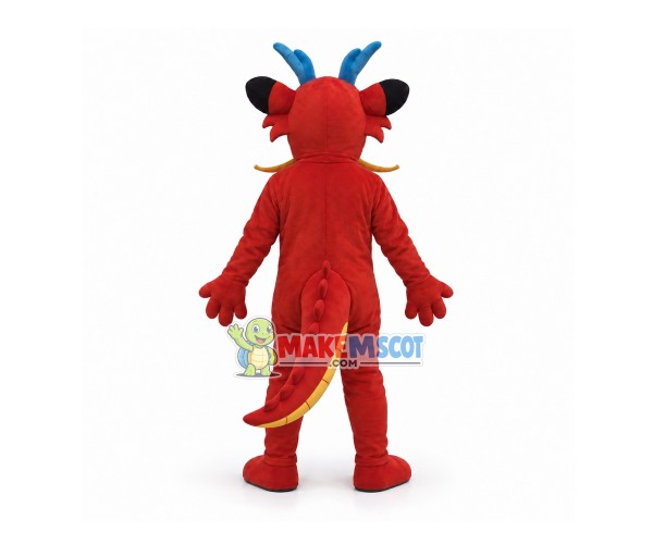 Detailed Bearded Red Auspicious Dragon Adult Mascot Costume