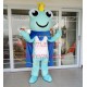 Confident The Sky Blue Prince Frog Cartoon Mascot Costume Confident The Sky Blue Prince Frog Cartoon Mascot Costume