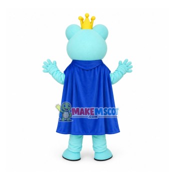 Confident The Sky Blue Prince Frog Cartoon Mascot Costume