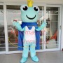 Confident The Sky Blue Prince Frog Cartoon Mascot Costume