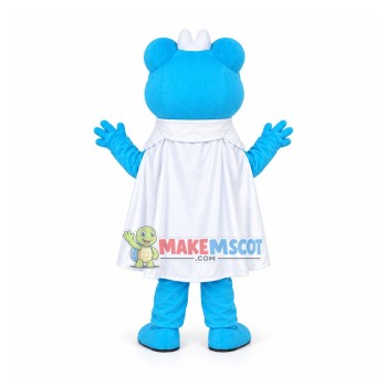 Friendly Big Eyed Frog In White Cloak Cartoon Mascot Costume