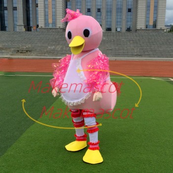 Virtuous Colored Baby Duck With Apron Cartoon Mascot Costume