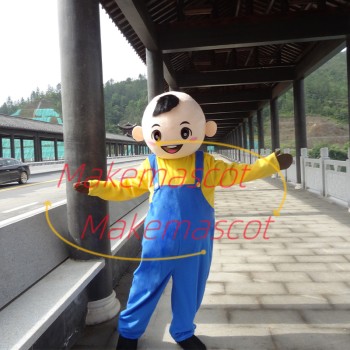 Playful Baby Boy Wearing Blue Rompers Mascot Costume
