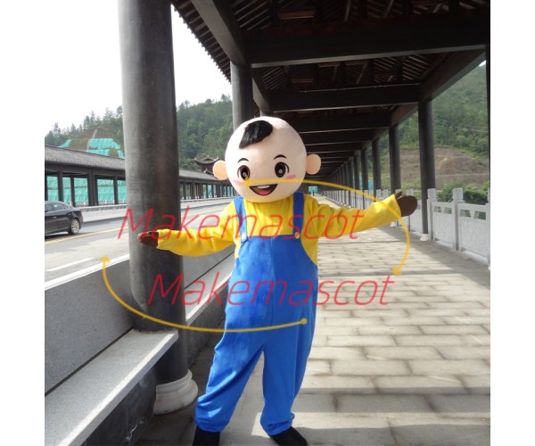 Playful Baby Boy Wearing Blue Rompers Mascot Costume Playful Baby Boy Wearing Blue Rompers Mascot Costume