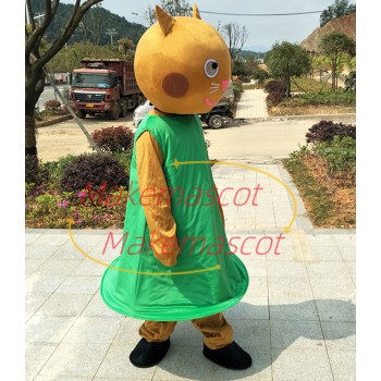 Mignon Cartoon Candy Cat In Green Dress Mascot Costume Mignon Cartoon Candy Cat In Green Dress Mascot Costume