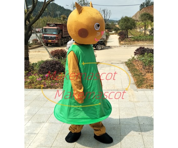 Mignon Cartoon Candy Cat In Green Dress Mascot Costume Mignon Cartoon Candy Cat In Green Dress Mascot Costume