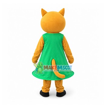 Mignon Cartoon Candy Cat In Green Dress Mascot Costume Mignon Cartoon Candy Cat In Green Dress Mascot Costume