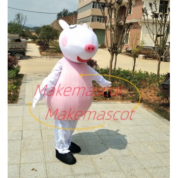 Cartoon Lively Suzy Sheep Wearing Pink Suit Mascot Costume