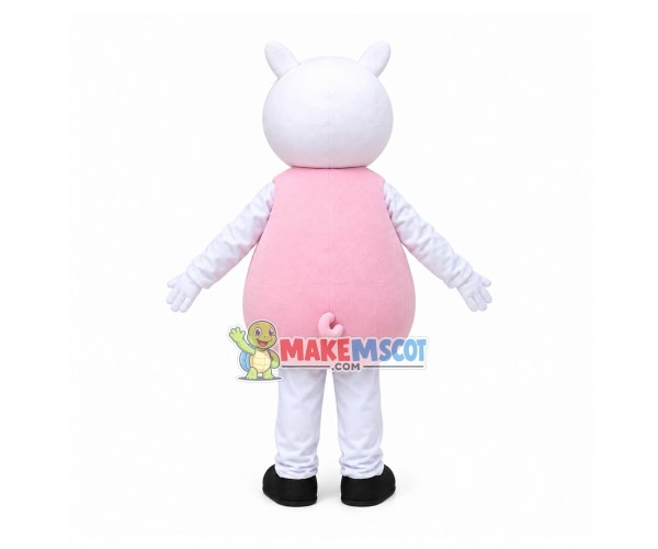 Cartoon Lively Suzy Sheep Wearing Pink Suit Mascot Costume Cartoon Lively Suzy Sheep Wearing Pink Suit Mascot Costume