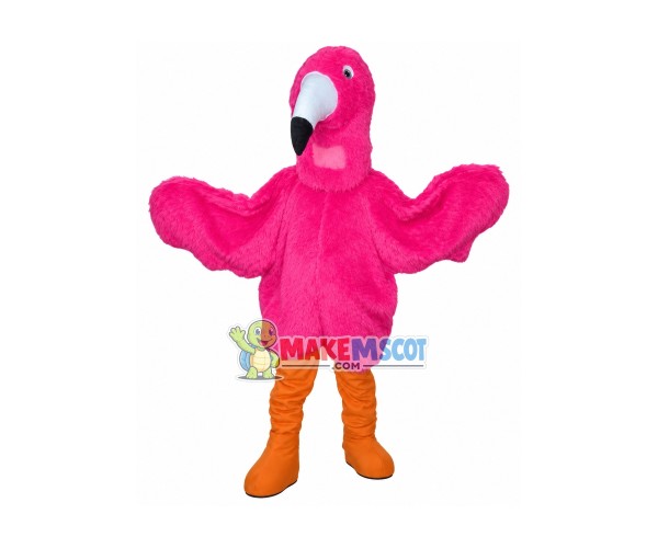 Pink Furry Flamingo Mascot Costume