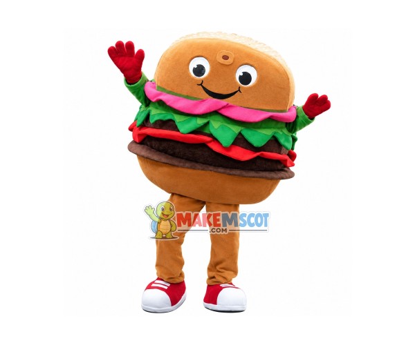Happy Adult Hamburger Mascot Costume Happy Adult Hamburger Mascot Costume