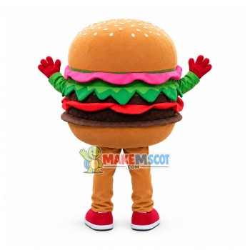 Happy Adult Hamburger Mascot Costume Happy Adult Hamburger Mascot Costume