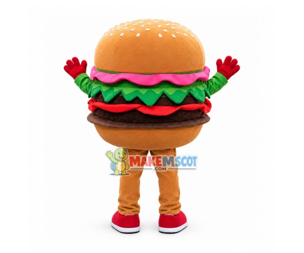 Happy Adult Hamburger Mascot Costume Happy Adult Hamburger Mascot Costume