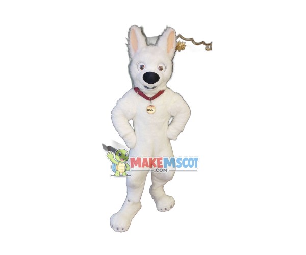 White German Shepherd Dog Bolt Mascot Costume White German Shepherd Dog Bolt Mascot Costume