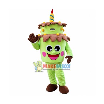 Green Birthday Cake Mascot Costume Green Birthday Cake Mascot Costume