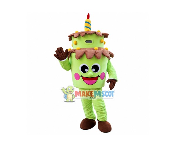 Green Birthday Cake Mascot Costume Green Birthday Cake Mascot Costume