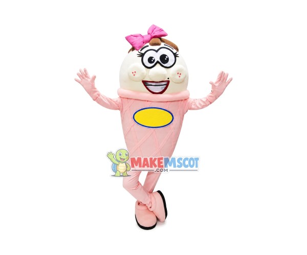 Pink & White Ice Cream Mascot Costume Pink & White Ice Cream Mascot Costume