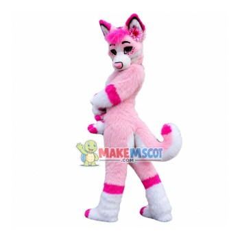 Professional Long Fur Pink Husky Mascot Costume