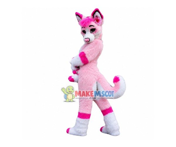 Professional Long Fur Pink Husky Mascot Costume Professional Long Fur Pink Husky Mascot Costume