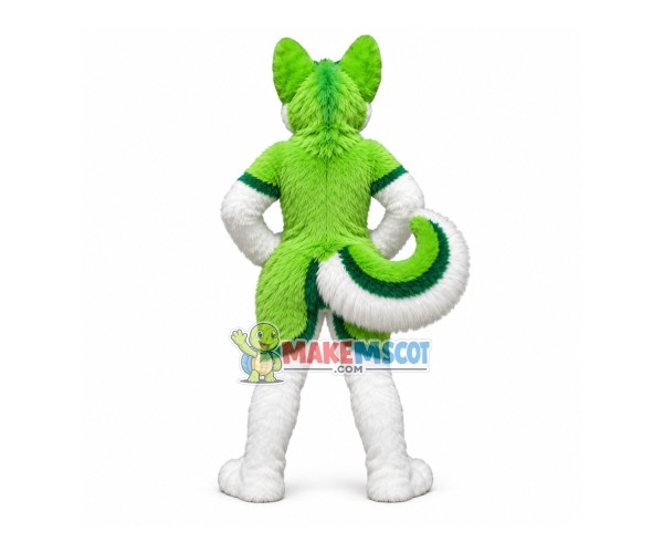 Green Husky Dog Halloween Fur Suit Mascot Costume Green Husky Dog Halloween Fur Suit Mascot Costume