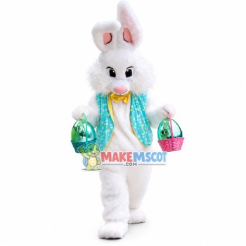 Green Vest Bunny Mascot Costume Green Vest Bunny Mascot Costume