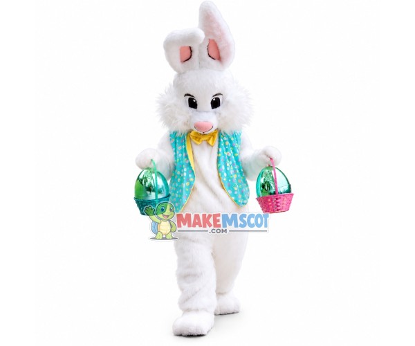 Green Vest Bunny Mascot Costume Green Vest Bunny Mascot Costume