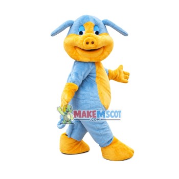 Cozy Walking Blue Pig Mascot Costume Cozy Walking Blue Pig Mascot Costume