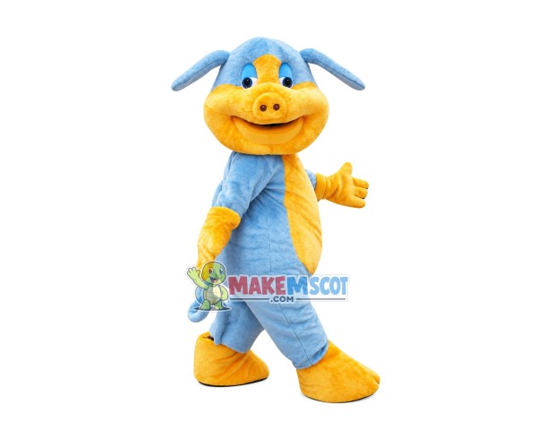 Cozy Walking Blue Pig Mascot Costume Cozy Walking Blue Pig Mascot Costume