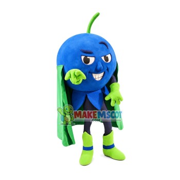 Blueberry With Green Cape Mascot Costume Blueberry With Green Cape Mascot Costume