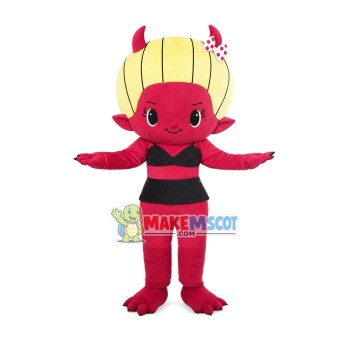 Little Red Devil With Blond Hair Mascot Costume Little Red Devil With Blond Hair Mascot Costume