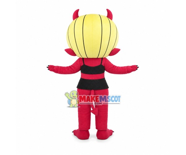 Little Red Devil With Blond Hair Mascot Costume Little Red Devil With Blond Hair Mascot Costume