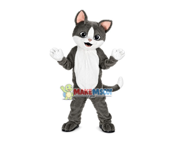 Optimistic Little Gray Cat Mascot Costume Optimistic Little Gray Cat Mascot Costume
