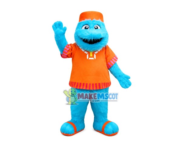 Blue Long Fur Monster With Slippers Mascot Costume Blue Long Fur Monster With Slippers Mascot Costume