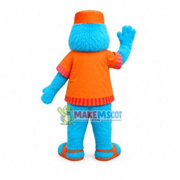Blue Long Fur Monster With Slippers Mascot Costume